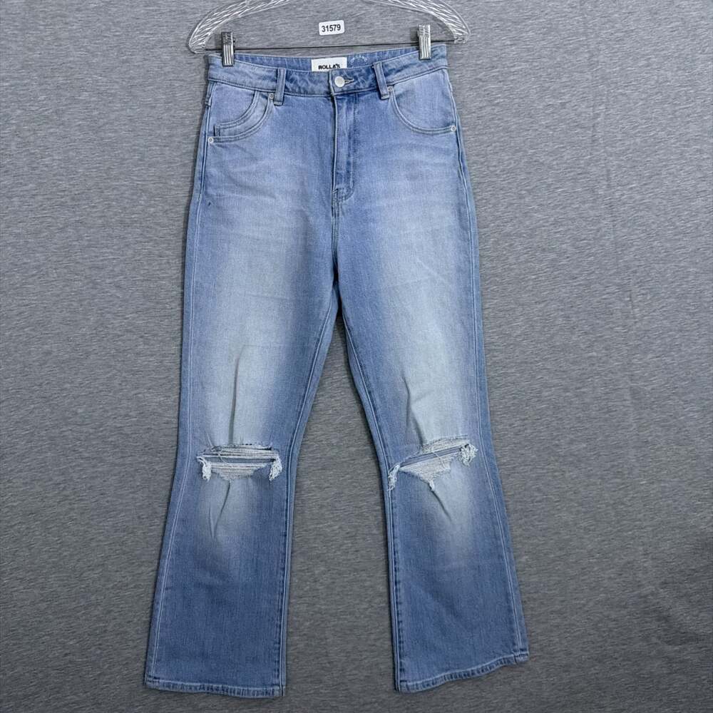 Rollas Dusters Bootcut Crop Jeans Womens Size 27 Light Wash Ripped High Rise